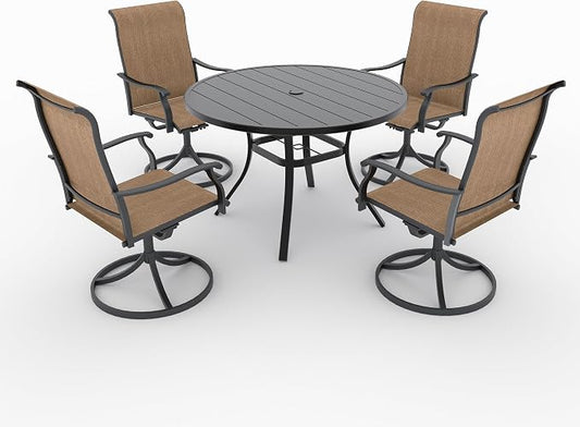 Anmutig 5 Piece Outdoor Patio Dining Set with 4 Swivel Dining Chairs & 41" Round Dining Table, All Weather Dining Furniture Set for Lawn Garden Brown