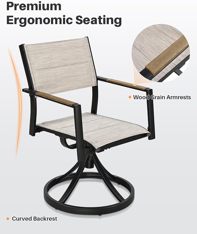 Teak Extendable Patio Dining Set for 8, Aluminum Outdoor Dining Set with 2 Swivel Chairs, Expandable Dining Table and 6 Stackable Double-Layer Textilene Chairs, Patio Table and Chairs Set