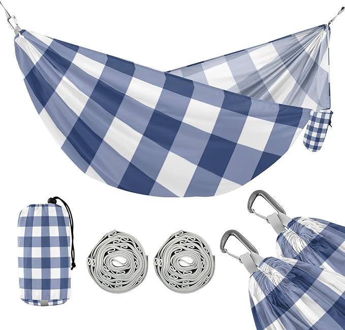 Blue and White Checkerboard 330lb Capacity Camping Hammocks with Tree Straps Portable Hammock for Outside Patio Garden hamaca con Base para adultos