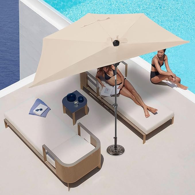 FLAME&SHADE 9ft Half Patio Umbrella - Half Outdoor Umbrella with Tilt UV Protection Waterprool, Half Round Table Umbrella for Wall Balcony, Pool, Porch, Garden, Deck, Market, Backyard (Beige)