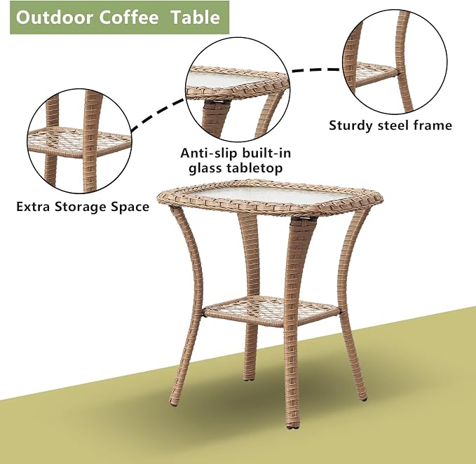 Rilyson Patio Bistro Set Outdoor Chairs - 3 Piece Wicker Rattan Patio Furniture Set with 2 Armrest Chair and 1 Side Table for Proch Deck Garden Backyard Balcony(Yellow/Blue)