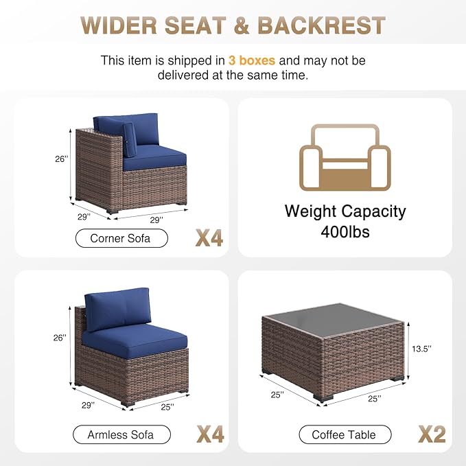 Aoxun Patio Furniture Sets, 10-Piece Outdoor Patio Furniture with Thick Cushions, Wicker Outdoor Conversation Set Sectional Sofa for Backyard, Poolside, Garden