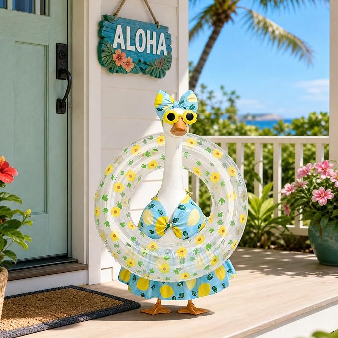 Hawaiian Porch Goose Outfits,23 Inch Bikini Porch Goose Summer Outfit | 23 in Porch Goose Outfit with Sunglasses & Swim Ring Hawaiian Porch Goose Clothes Costume for Outdoor Garden Lawn Yard Decor