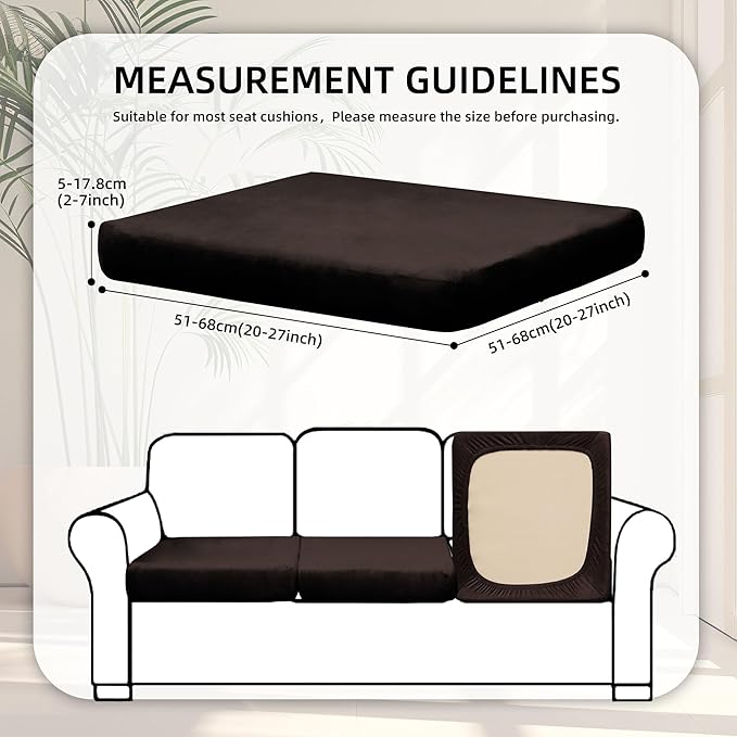 BIETYONE 8Pcs Stretch Velvet Patio Cushion Cover,Fluffy,for Fall Outdoor Couch Cushion Cover Replacement,Washable Indoor Outdoor Cushion Slipcovers(Coffee,Cover Only)