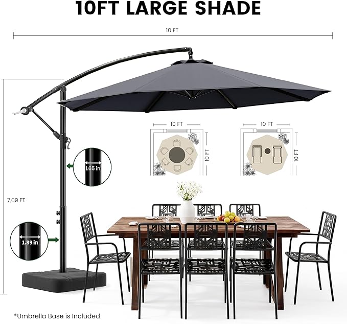 OLILAWN 10ft Patio Umbrella with Base Included, Outdoor Offset Cantilever Umbrella Upgraded Yarn-dyed Fabric Shade, Sturdy 8 Rids, Easy Tilt Adjustment, for Pool Deck Porch Backyard Garden,Charcoal