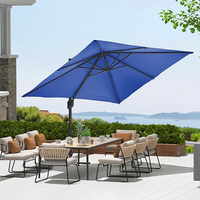 Garvee Cantilever Patio Umbrella 10x10 ft Large Rectangle Umbrella Outdoor Market Umbrellas 360 Rotation Offset Hanging Outdoor Shade for Patio
