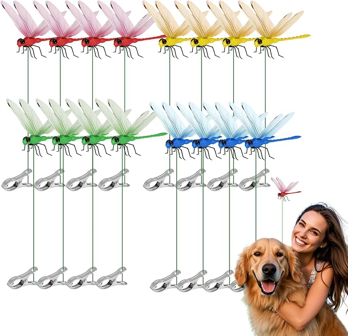 3D Fake Dragonfly Yard Decor, Realistic Outdoor Indoor Dragonfly Ornaments with Clips for Hat, Plants, Patio, Porch, Lawn Decor (16PCS)