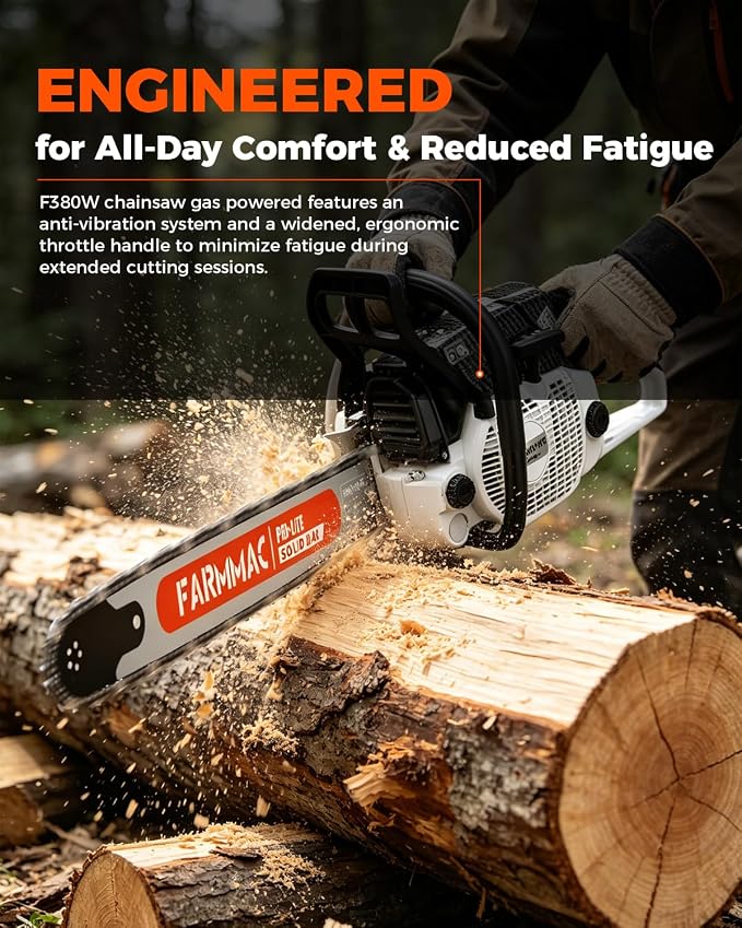 F380W Gas Chainsaw with 24 Inch Alloy Solid Bar, 72cc 2-Cycle Gasoline Power Chain Saws, 3.6KW 4.8HP for Professional Logging Work, Power Chain Saw All Parts Compatible with MS381 MS380 038