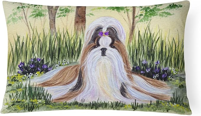 Caroline's Treasures SS8112PW1216 Shih Tzu Canvas Fabric Decorative Pillow Machine Washable, Indoor Outdoor Decorative Pillow for Couch, Bed or Patio, 12HX16W