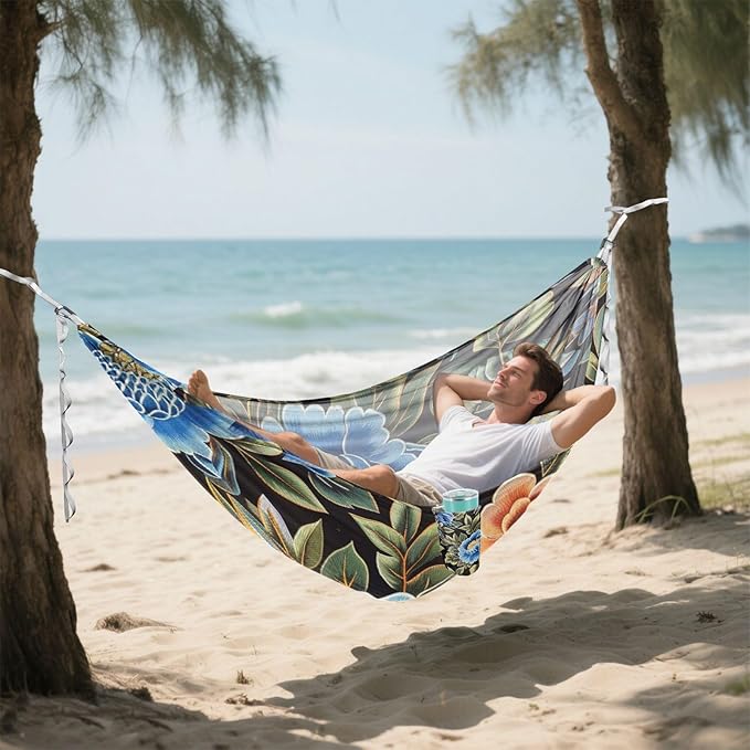 Blue and Pink Vintage Flowers 330lb Capacity Camping Hammocks with Portabl Carry Bag Cloth Hammock for Outside Beach Patio Garden Base para hamacas
