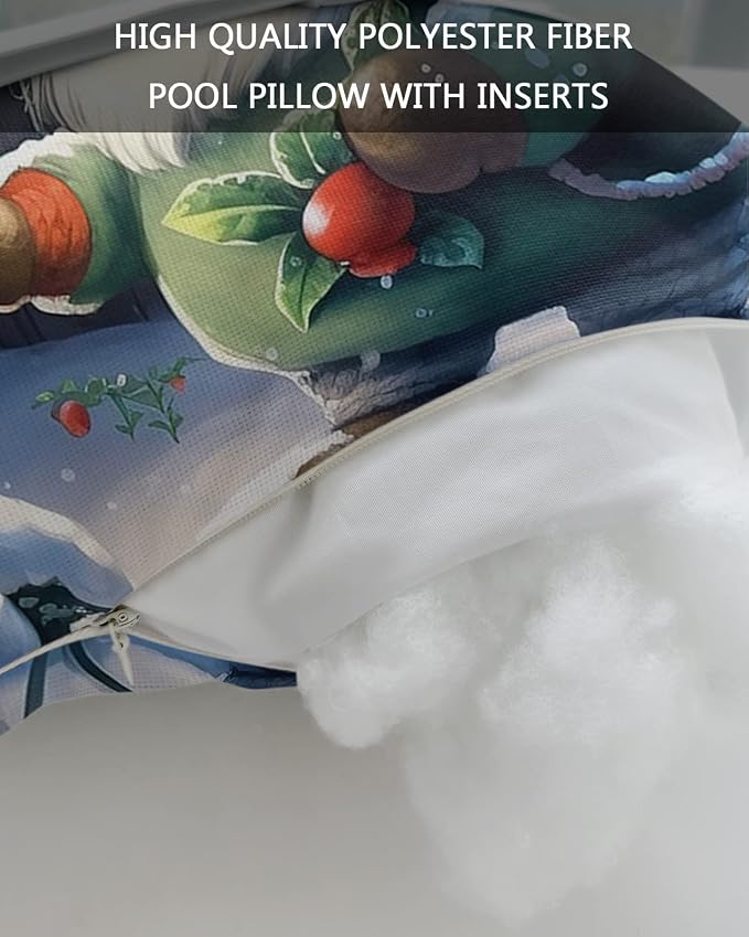 Outdoor Pillows Covers with Inserts Red Cap Gnome Snowing House Forest Christmas Waterproof Recliner Pillow with Adjustable Strap Throw Pillows for Patio Furniture Pool Lounge Chair, 11x16 Inch, 1PCS