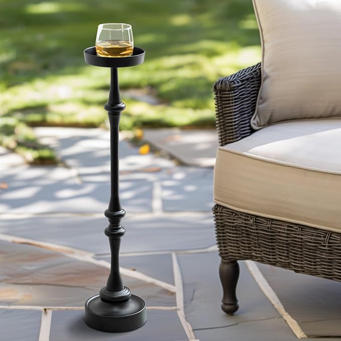 New Ridge Home Goods Set of 2 Outdoor/Indoor Martini Drink Tables, 6" Round Steel Side/End Accent Tables with Weighted Base – Powder-Coated Black
