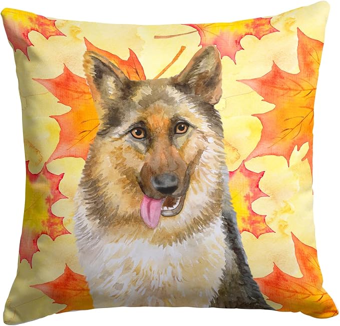 Caroline's Treasures BB9915PW1414 German Shepherd Fall Fabric Decorative Pillow, Yellow Machine Washable, Indoor Outdoor Decorative Pillow for Couch, Bed or Patio, 14Hx14W