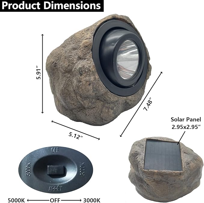 GOODFOEVER Rock Solar Spot Lights - Super Bright, Waterproof LED Landscape Lights for Pathway, Yard (Solid Color 1 Pack)