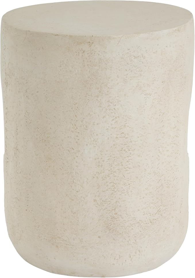 Merax Outdoor Patio Side Table, Modern Organic MGO Round Accent Side Table, 20.25" Height Small End Table with Beige Tone Travertine-Look Textured for Poolish Garden Balcony