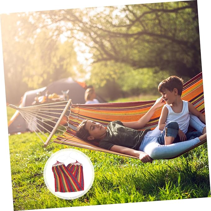 Homoyoyo Traveling Single-Person Rainbow Striped Canvas Hammock with Anti-tip Design for Outdoor Camping and Leisure Use, Portable Lightweight Cotton Swing for Adults