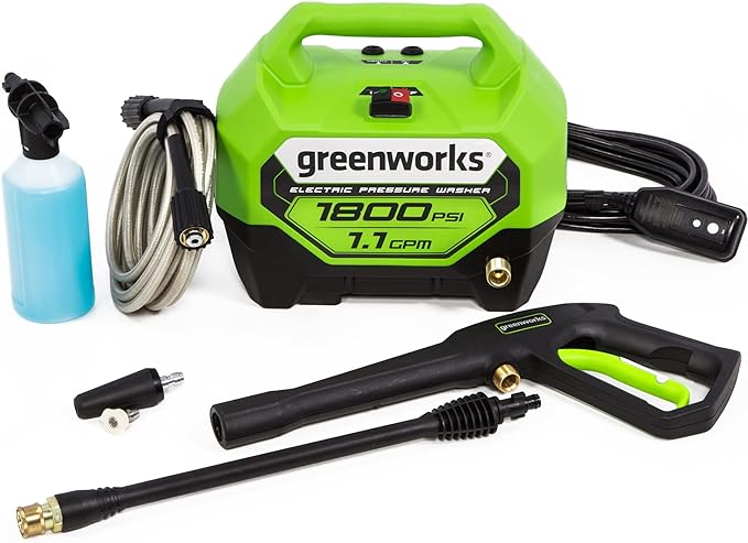 Greenworks 1800 PSI (1.1 GPM) Electric Pressure Washer PWMA Certified & 12" (in.) Surface Cleaner Pressure Washer Attachment