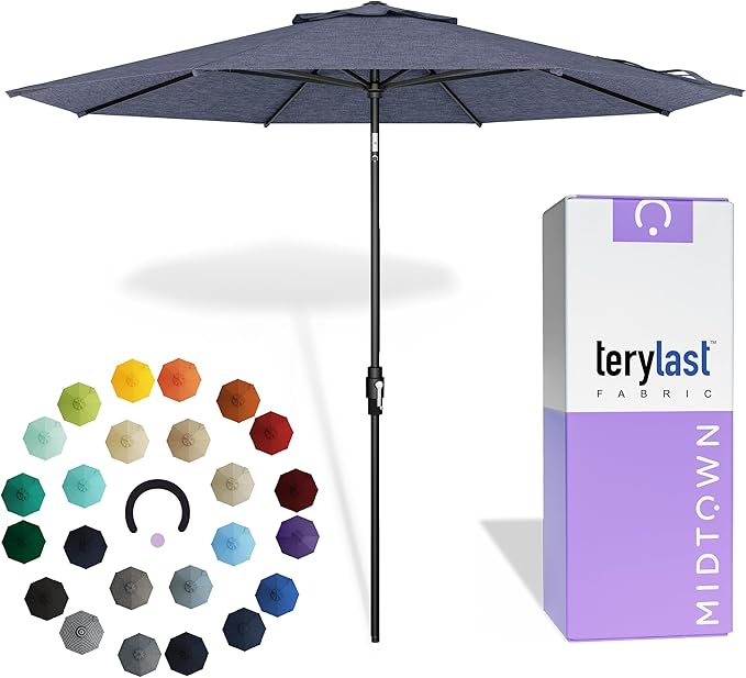 Midtown Umbrellas – The Swilt 8 Ft Patio Umbrellas with 360° Swivel & Tilt Mechanism, Fiberglass Ribs & Terylast Polyester Fabric for Backyard, Deck, Pool & Cafes - Textured Purple Canopy, Black Pole