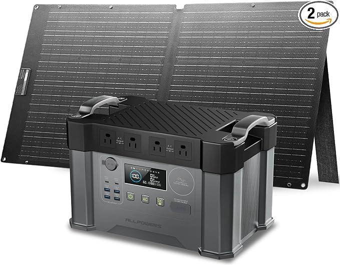 ALLPOWERS S2000 Pro Solar Generator with SE100 100W Foldable Solar Panel, 1451Wh 2400W (Peak 4000W) AC Portable Power Station, UPS Function, Solar Backup Power for Home Emergency RV Outdoor Camping