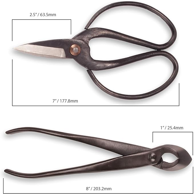 BambooMN Bonsai Basics Set - 8" Concave Cutter, 7" Heavy Duty Shear - 10 Sets