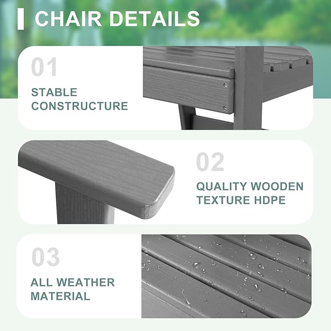 FUNBERRY Outdoor Dining Chair, HDPE All Weather Patio Chair for Outside | Wood-Grain, HDPE All Weather, No Rot or Rust or Crack, UV Fade Shield, 330LBS Weight Capacity, Easy-Clean for Outside