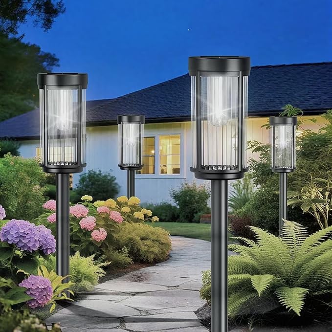 EXCMARK 2 Pack Outdoor Solar Lights Waterproof for Yard Garden Walkway Pathway Lawn Decorative Contemporary Landscape Lighting. (Cool White Light, 2)