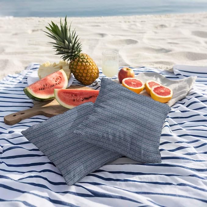 Outdoor Waterproof Throw Pillow Covers Set of 2 Stripes Grain Pillowcases 24x24 Inches Navy Blue Solid Color Decorative Pillows Cushion Case Patio Pillows for Couch Bed Chair Garden