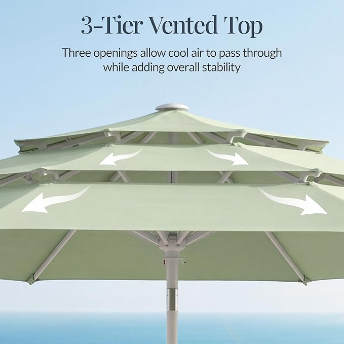 Best Choice Products 10ft 3-Tier Patio Umbrella White Pole, Outdoor Market Umbrella with Push Button Tilt and Crank Lift, Steel Pole Umbrella for Backyard Patio Pool Outdoor Shade