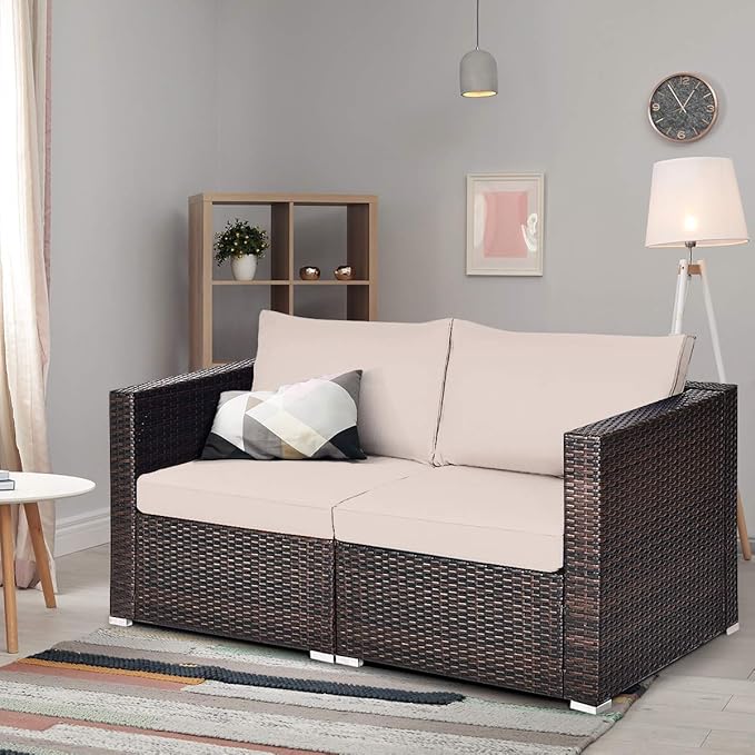 COSTWAY 2PCS Patio Rattan Corner Sofa Sectional Furniture Conversation Set
