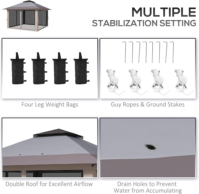 Outsunny 13' x 13' Pop Up Gazebo with Netting, UPF 50+ Instant Canopy Tent Shelter with Water/Sand Bags, Wheeled Carry Bag, for Outdoor, Garden, Parties, Light Gray