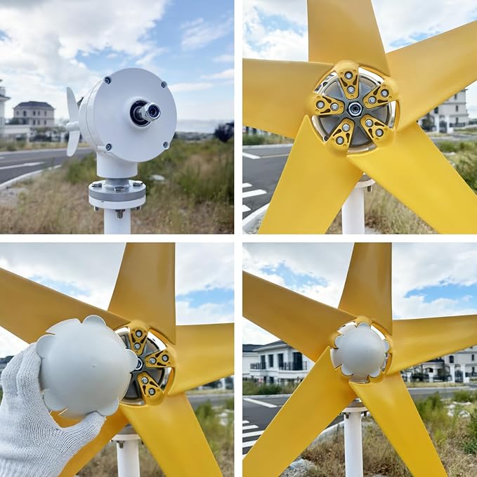 1200W Wind Turbine Generator Power Kit - 12V/24V/48V with MPPT Controller & 5 Durable Yellow Blades, Pure Copper Core Windmill for Outdoor Renewable Energy