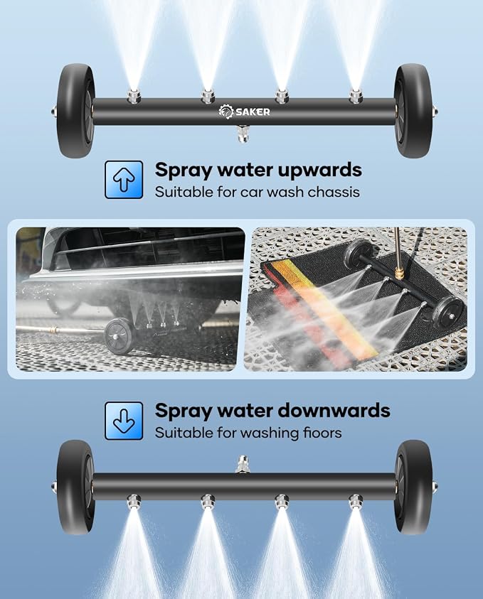 Saker Undercarriage Washer,16 Inch Pressure Washer Undercarriage Cleaner,4000 PSI Under Carriage Washer Attachment Under Car Cleaner with 3 Extension Wands and Pressure Washer Gun
