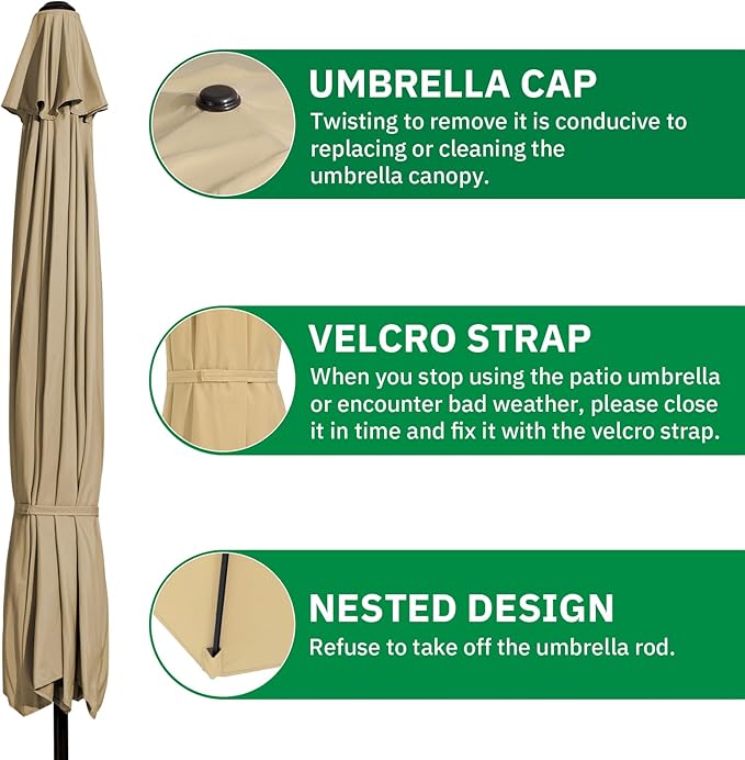 MEWAY 9ft Patio Umbrella Outdoor Table Umbrellas with Push Button Tilt and Crank, Market Umbrella 8 Sturdy Ribs for Deck, Garden, Pool and Backyard, Tan