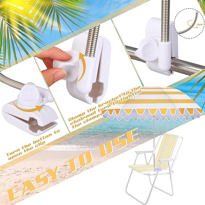 Abbylike 2 Pcs Scalloped Chair Umbrella with Universal Adjustable Clamp 38'' Portable Wheelchair Umbrella UPF 50+ Camping Chair Parasol with Bag for Outdoor Patio Lawn