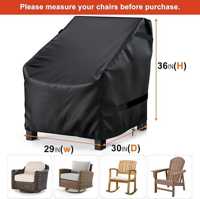 LBTING Outdoor Chair Covers 2-Pack, Patio Swivel Chair Covers 29W x 30D x 36H Inches, 420D Oxford Waterproof Windproof Dust-proof UV-Resistant Furniture Cover - Black