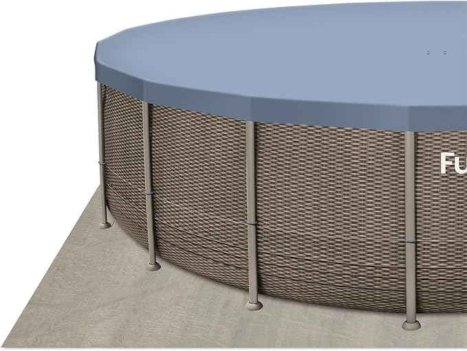 Funsicle Oasis Designer Above Ground Metal Frame Swimming Pool Set – with FB1800S AutoSkimmer Pump, Ladder, Cover, Cloth & Deluxe Maint. Kit, 22' x 52", Round, Double Rattan