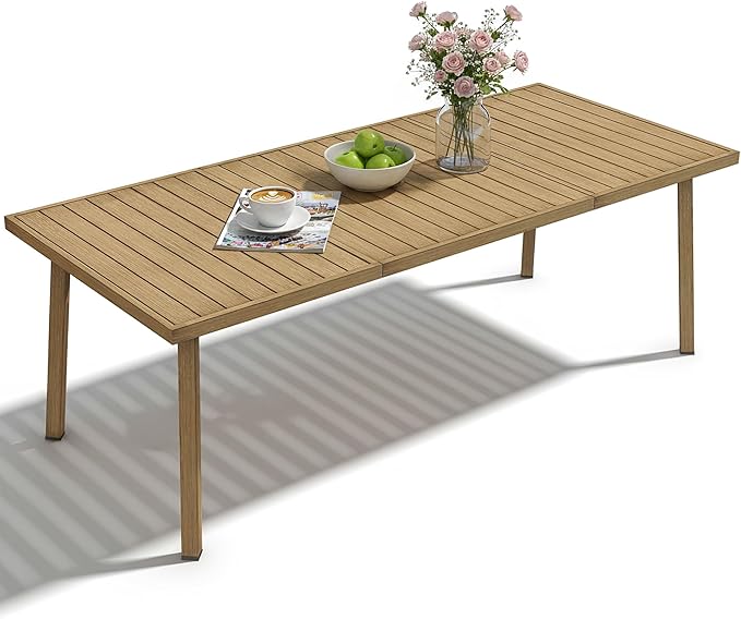 82"×35" Never-Rust Aluminum Outdoor Dining Table – Rectangular Patio Table for 8 Person with Umbrella Hole, Heavy Duty All-Weather for Poolside, Garden, Backyard, Porch, Deck, Teak