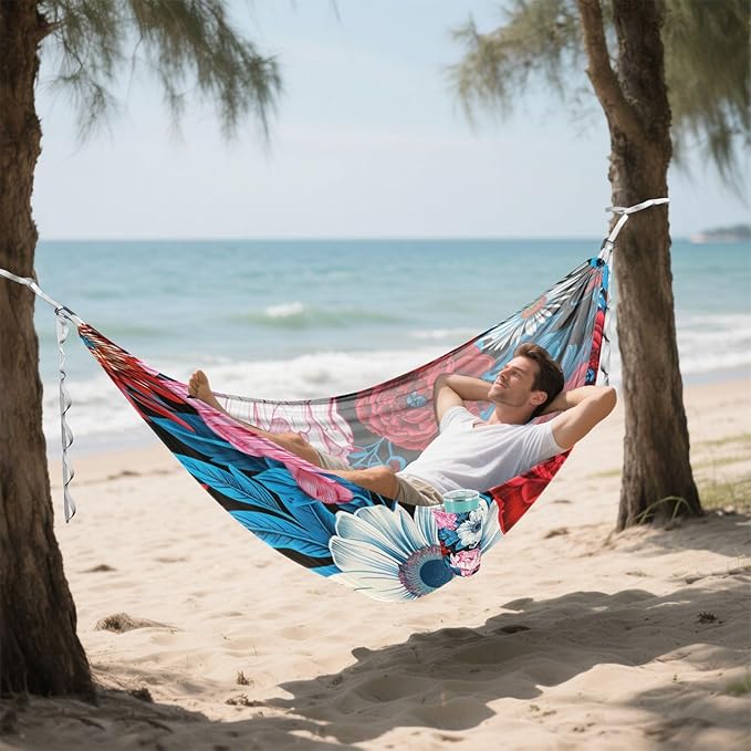 Peonies and Daisies Red 330lb Capacity Hammocks with Hanging Rope Backyard Hammock for Outside Camping Essentials hamacas para adultos con soporte