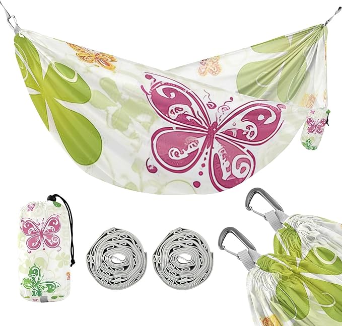 St. Patrick Green Boho Butterfly 330lb Capacity Camping Hammock with Portabl Carry Bag Fabric Hammock for Camping Travel Accessories amacas para patios con Base de adultos