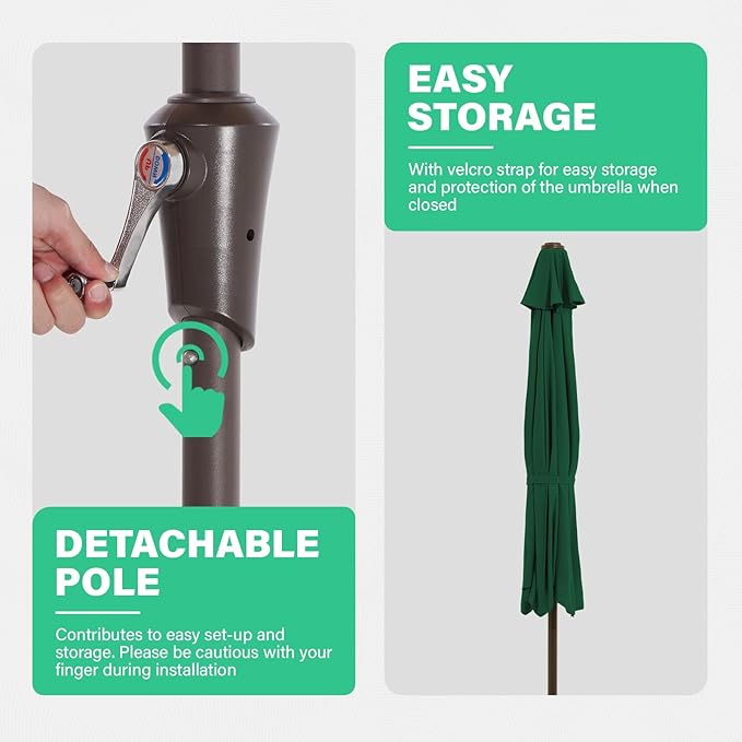 JEAREY 9ft Half Umbrella Outdoor Patio Umbrella Market Umbrellas with Crank, 1/2 Round Wall Umbrella 5 Sturdy Ribs UV Protection for Pool Garden Balcony Deck, Dark Green