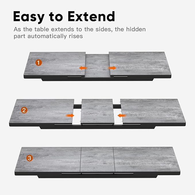 RoyalCraft Patio Expandable Table Dining Set for 4 to 8, Aluminum Outdoor Dining Table, Rectangular Patio Metal Table for Backyard Porch, Deck ＆ Garden, Easy Assembly, 59"- 75", Grey
