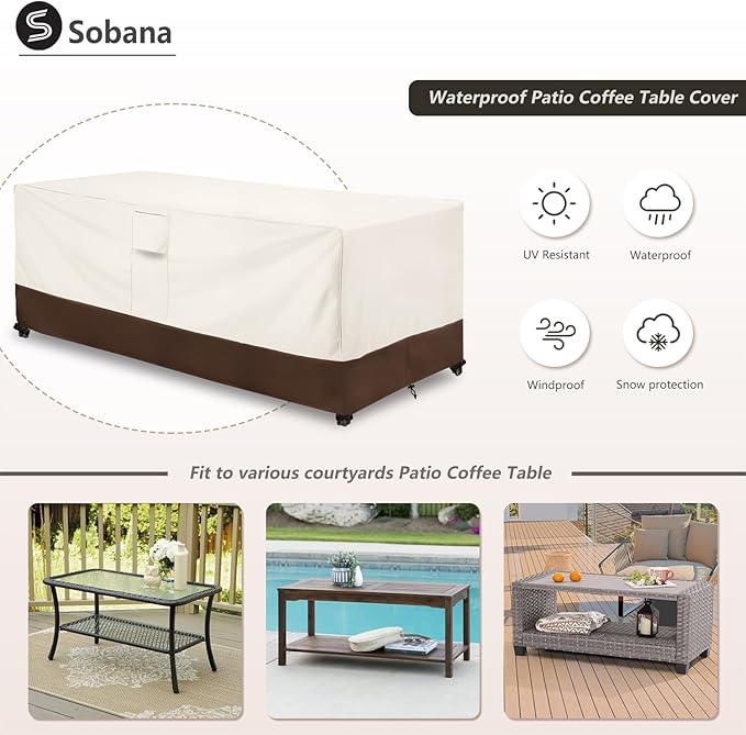 Patio Coffee Table Cover Waterproof, Outdoor Rectangular Side Table Covers, 42W x 26D x 16H Inches Outdoor Patio Furniture Covers, Beige