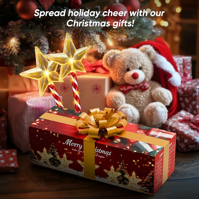 Solar Christmas Lights Outdoor Waterproof: 8 Pack Star Solar Christmas Decorations Outdoor with 8 Modes, Solar Candy Cane Pathway Lights Outside for Yard Walkway Driveway Xmas Decor - Warm White
