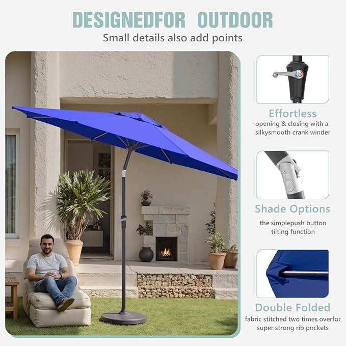 Sannwsg Patio Umbrellas, Pool Umbrella with 8 Sturdy Ribs, Outdoor Umbrella with Push Button Tilt/Crank, Deck Umbrellas, Market Umbrela Table for Backyard, Deck, Garden, Pool