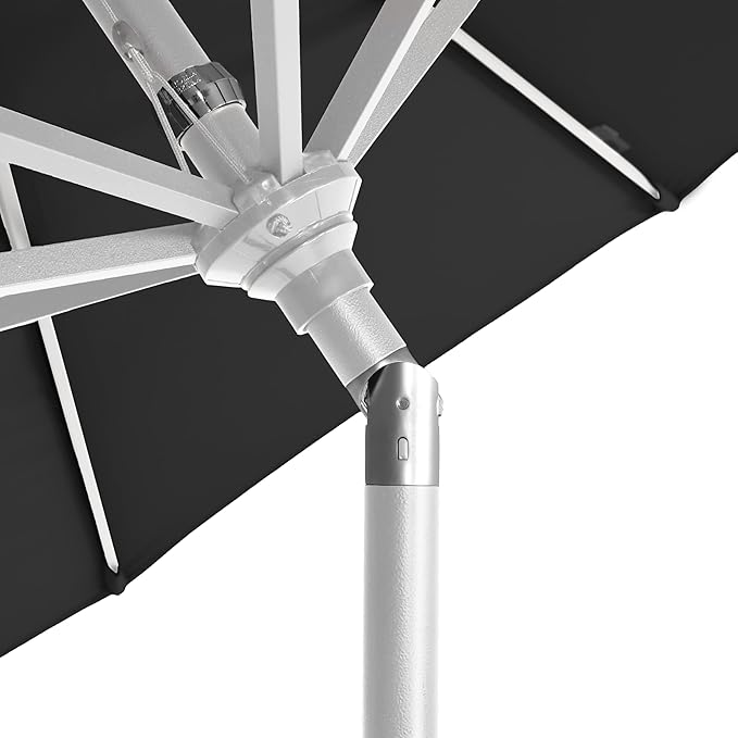 California Umbrella 12-Year-Non-Fading, 9Ft Premium Sunbrella Patio Umbrella, Hand-Crank, Button-Tilt, White Frame, Black Fabric