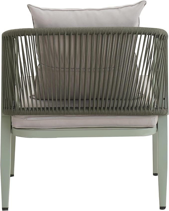 GDFStudio Aoxwe 4 Piece Outdoor Conversation Set, Rope Woven Club Chairs, Woven Open Back Loveseat, Slats Panel Design Coffee Table, Iron Frame Sectional Conversation Set for Poolside, Green