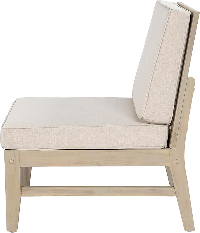 Christopher Knight Home Alex Acacia Wood Outdoor Patio Furniture Set for 6, Patio Sofa Set with Cushions, Patio Conversation Set with Sectional Sofa+Club Chairs and Coffee Table, Light White+Sand