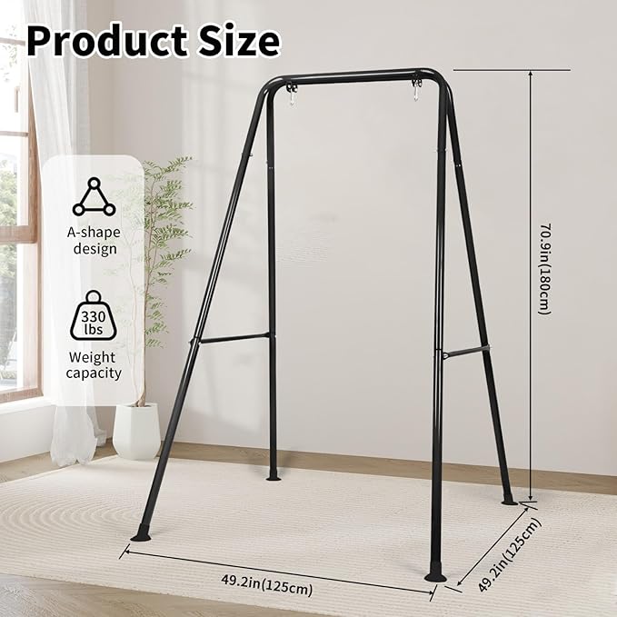 Hammock Chair Stand, Heavy-Duty A-Frame Metal Swing Stand for Indoor and Outdoor, Suitable for Most Hanging Chairs, Easy to Assemble & Store, Hammock Chair not Included (Black)