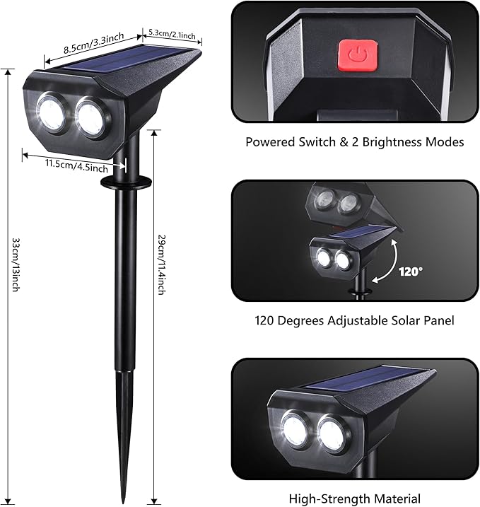 Flacchi Solar Lights Outdoor Waterproof - 2 Lighting Modes Solar Powered Garden Yard Spot Lights for Outside Landscape (Cool White, 4 Pack)
