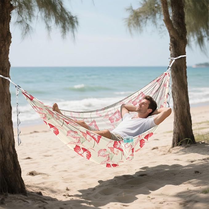 Camping Hammock Outdoor Hammocks for Outside Begonia Leaves Plant Beach Trees Portable Lightweight with Pockets Tree Straps Indoor